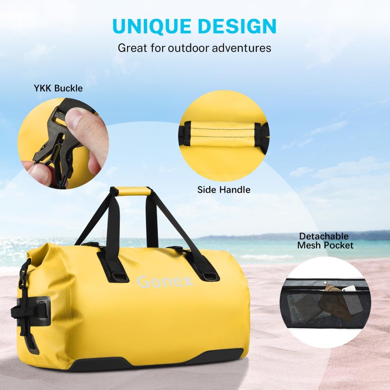 Gonex 60L Extra Large Waterproof Duffle Travel Dry Duffel Bag Heavy Duty Bag with Durable Straps & Handles for Kayaking Paddleboarding Boating Rafting Fishing Yellow - Image 4